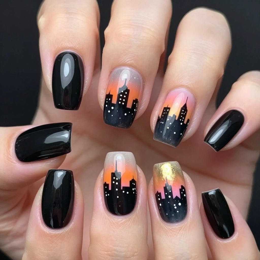 Skyline Silhouette Accent Nails