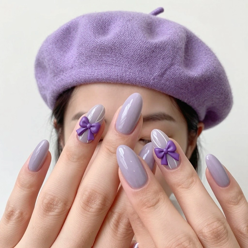 Soft Beret Bow Nail Design