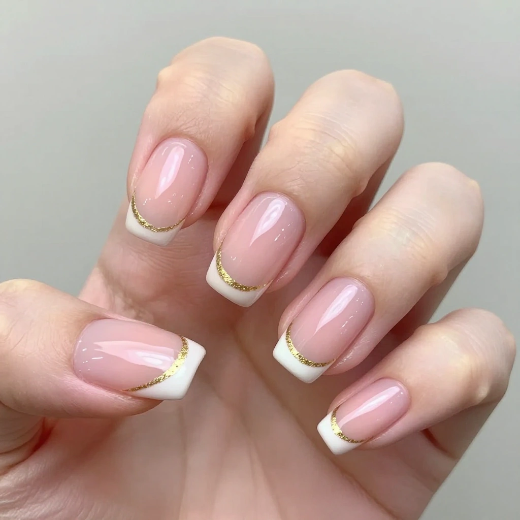Soft Pink French Tips with Gold Foil