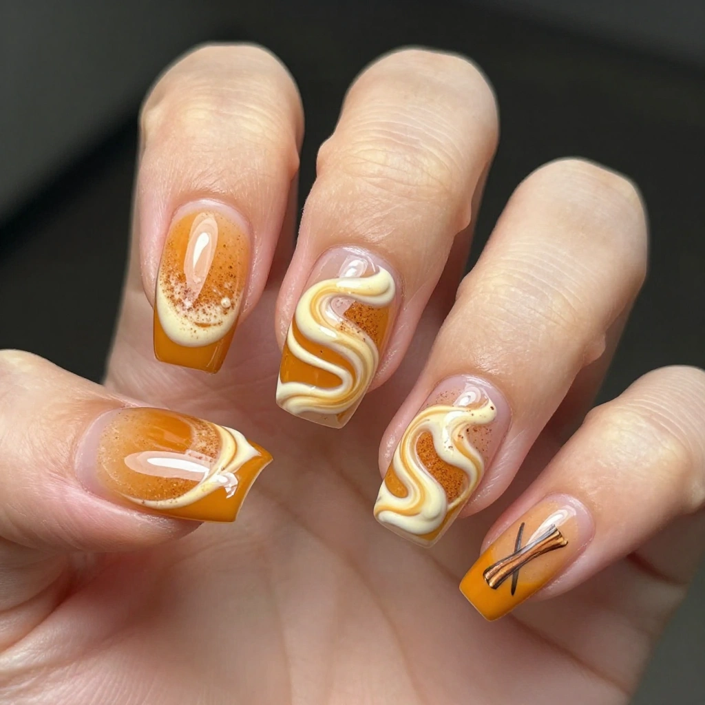 Spiced Pumpkin Swirl Nails