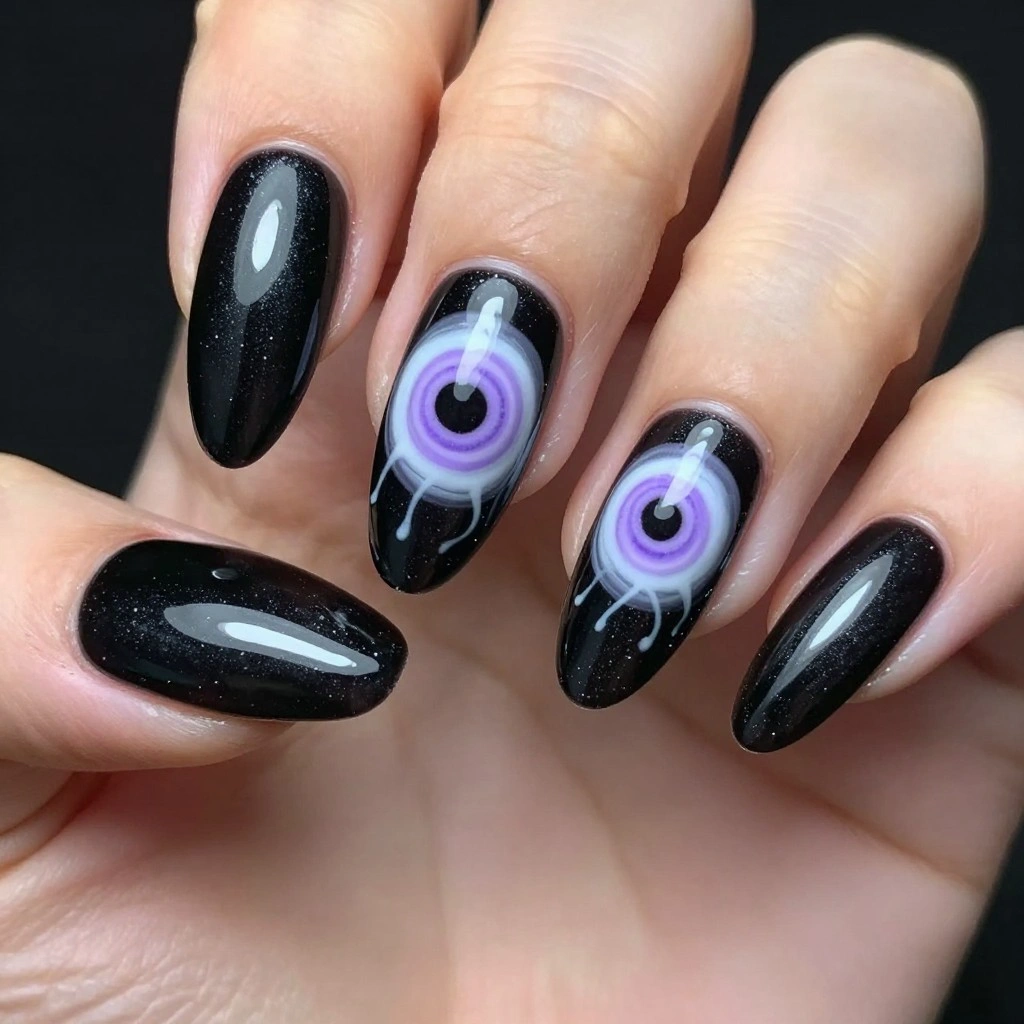 Spooky Spiral Eyes Nail Design
