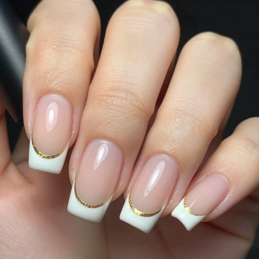 Square Nails with Gold Foil French Tips