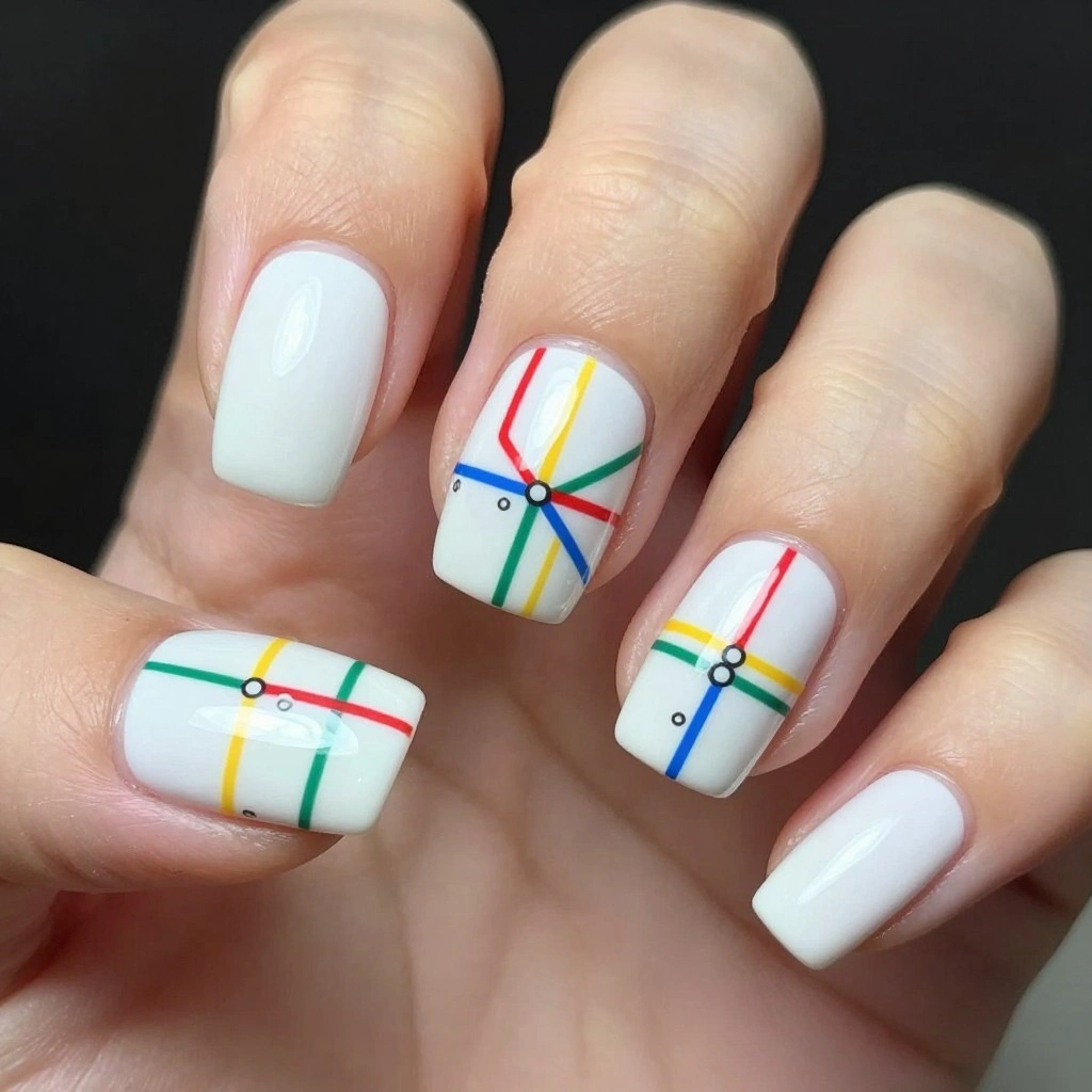 Subway Map Line Art Nails