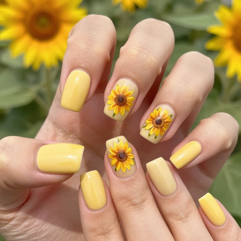 Sunflower Field Square Nails