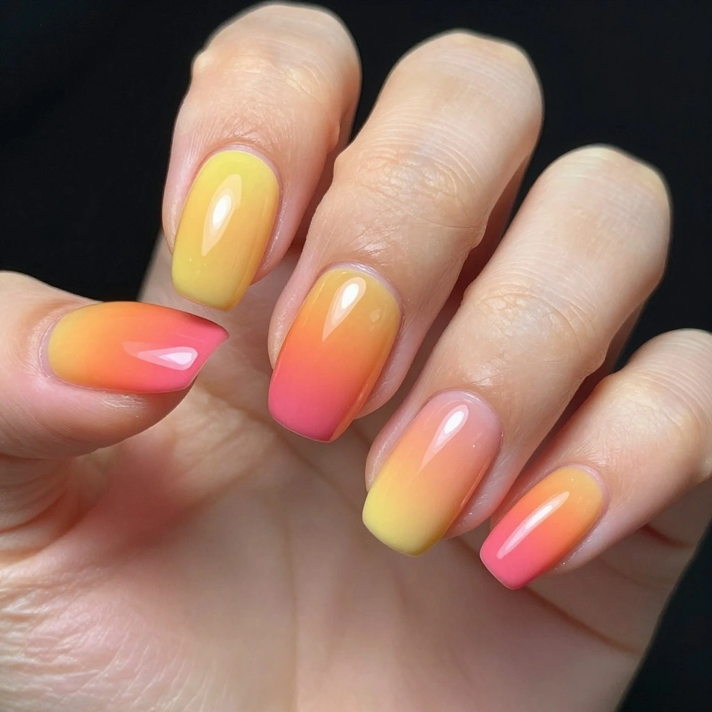 Sunset Ombre Short Nails