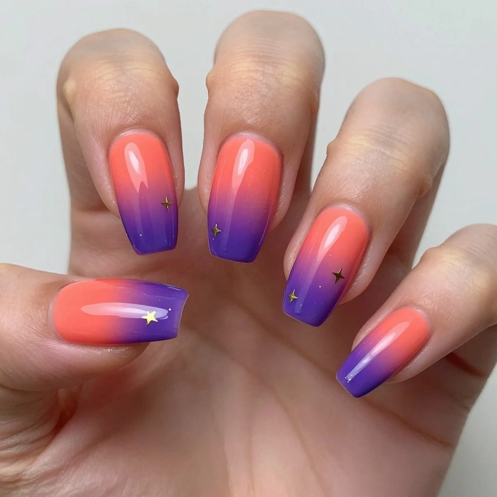 Tropical Sunset Coffin Nails