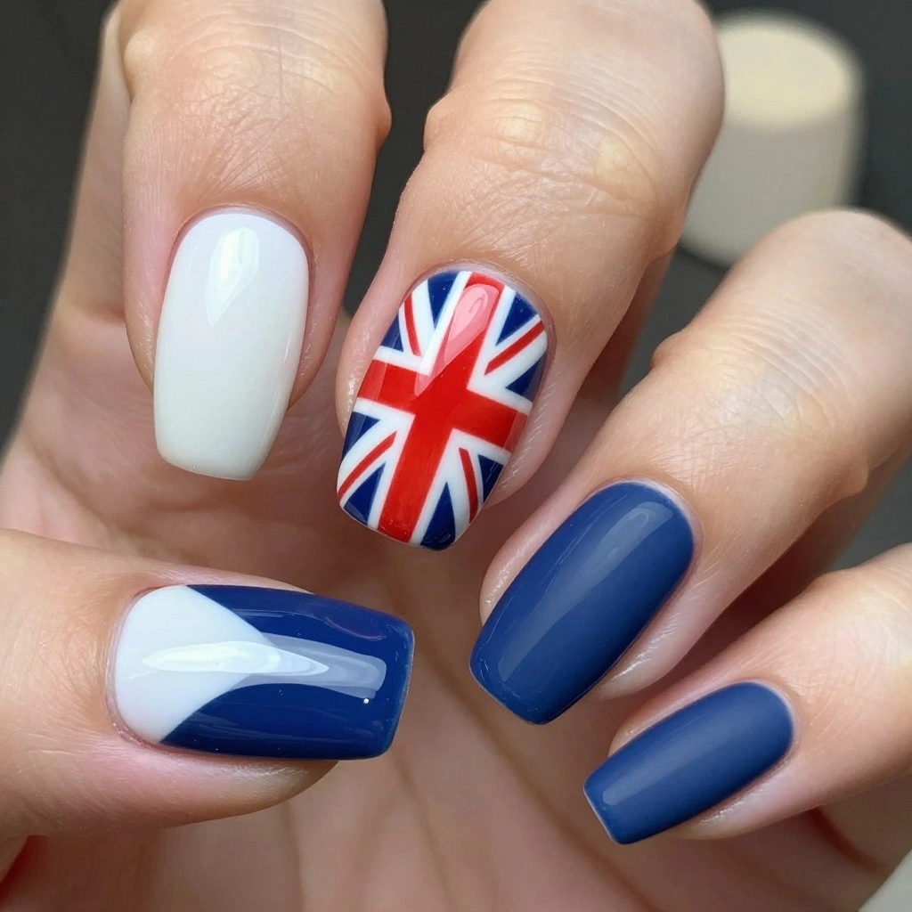 Union Jack Accent Nail Design