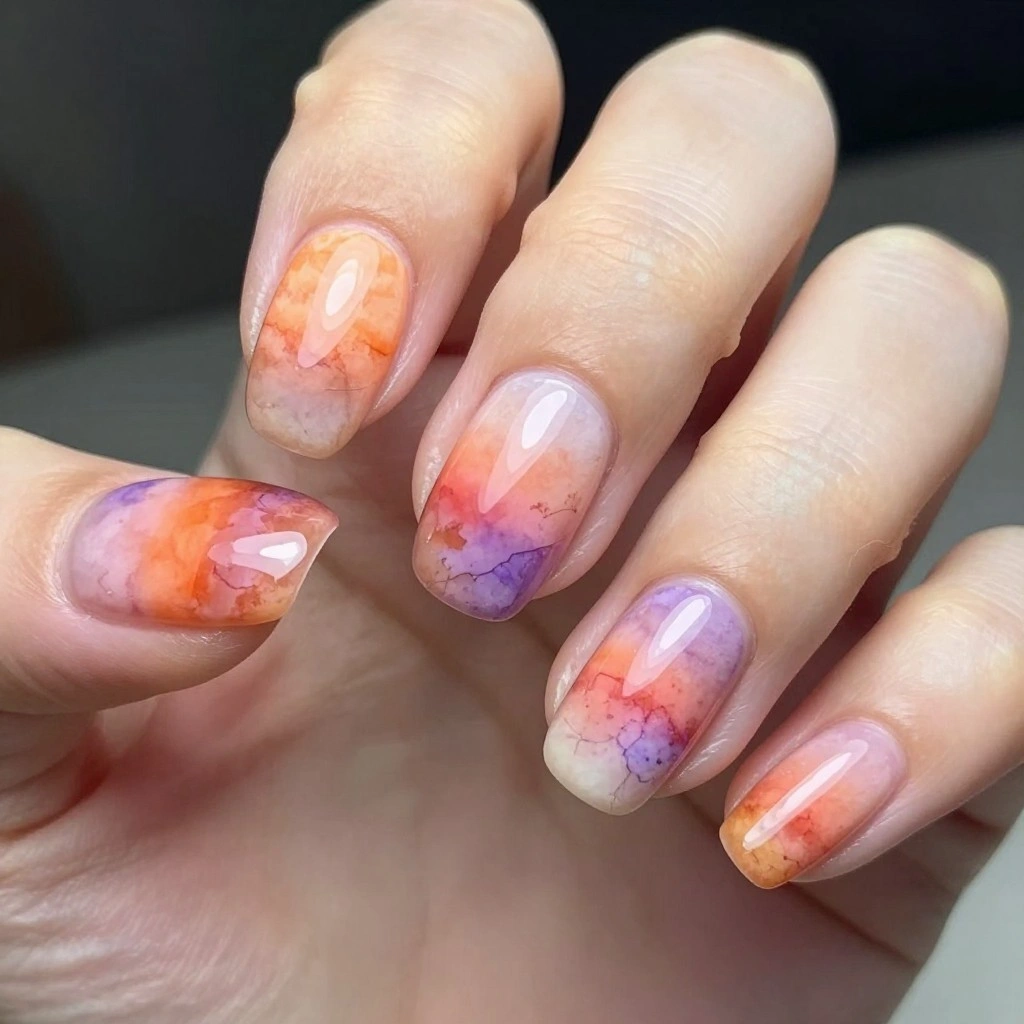Watercolor Sunset Nails