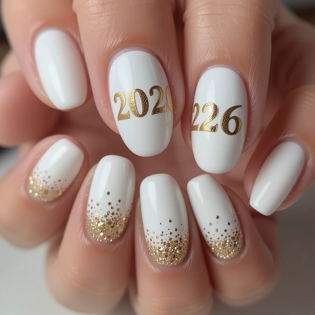 White Oval Nails with Class Year in Gold Foil