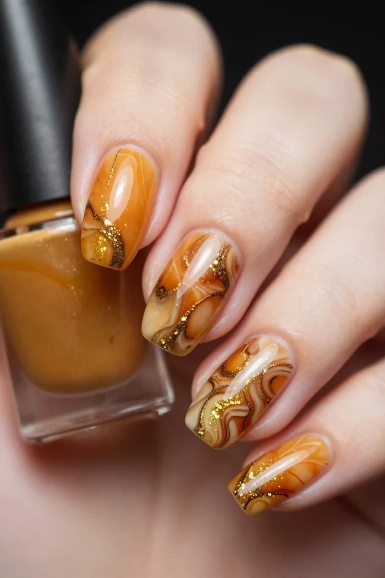 Fall Chrome Glitter Nails