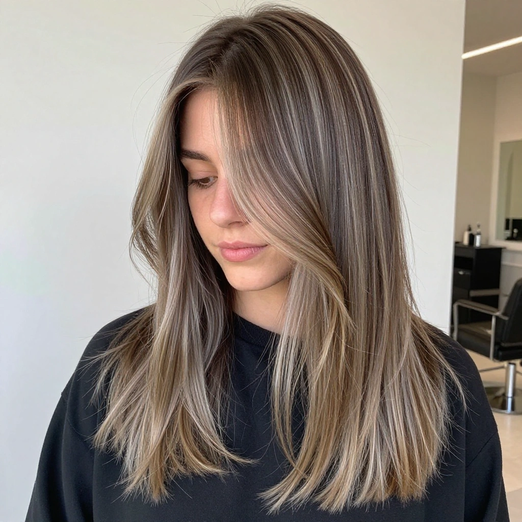 Ash Blonde Partial Balayage on Dark Hair