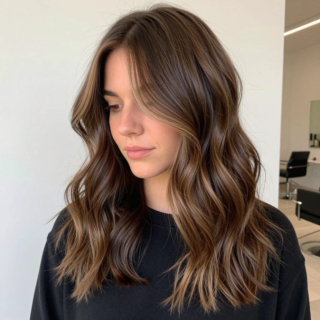 Ash Brown Balayage with Face-Framing Highlights
