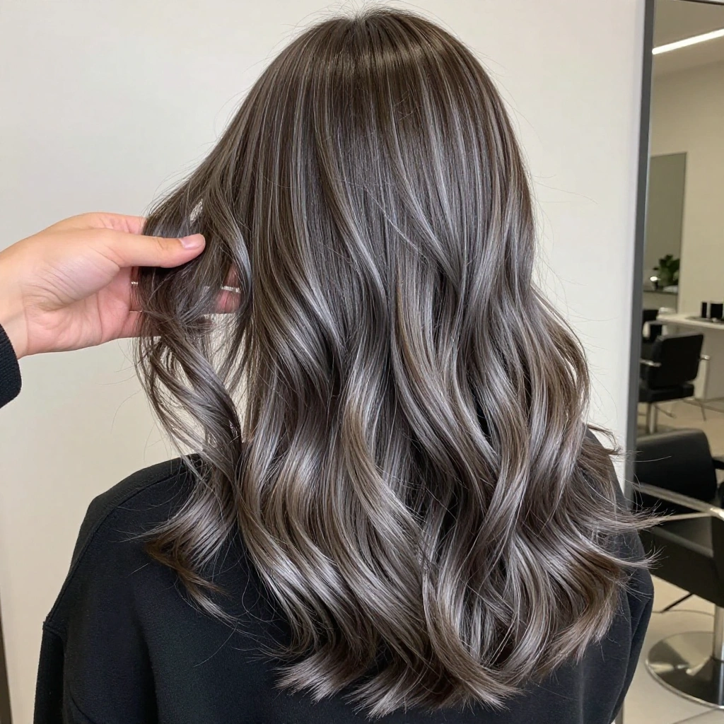 Ash Brown Balayage with Silver Undertones