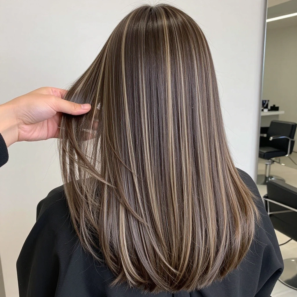 Ash Brown Balayage with Subtle Beige Ribbons
