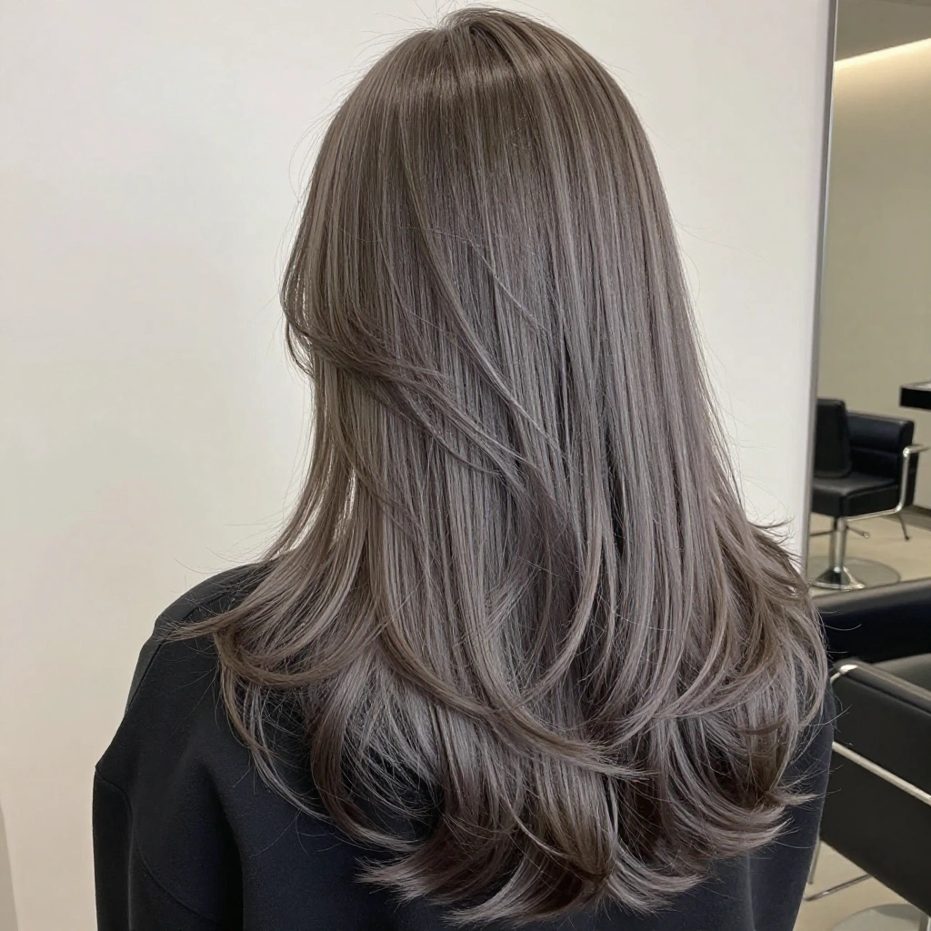 Ashy Grey Balayage on Long Layers
