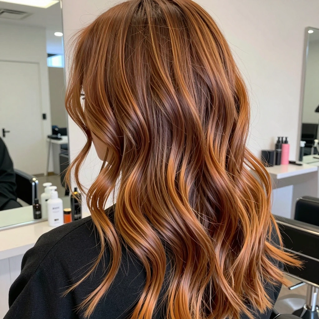 Auburn Balayage with Caramel Ribbons