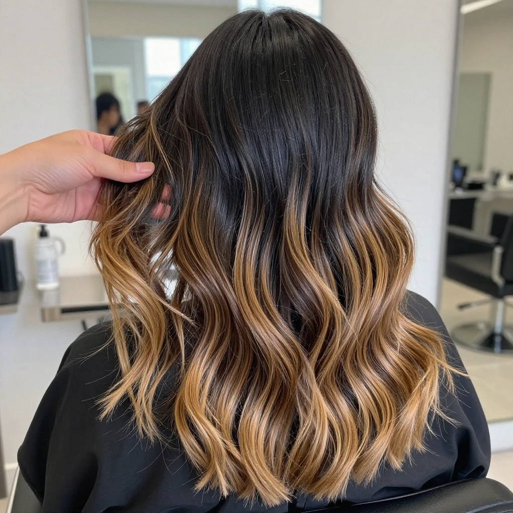 Black Balayage with Honey Blonde Ends