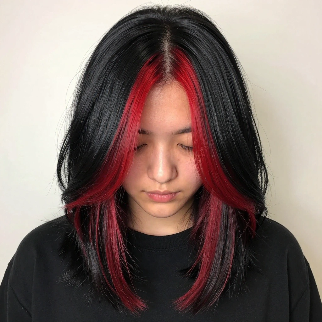 Black Hair with Cherry Balayage Money Pieces