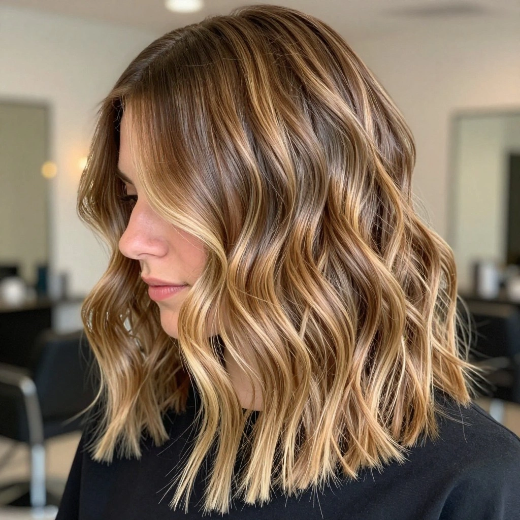 Bronde Balayage Blend on a Wavy Lob