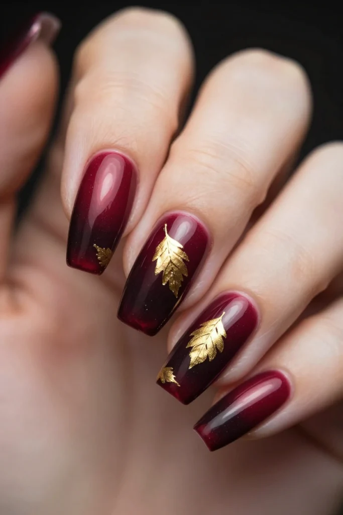 Burgundy Chrome Ombré with Falling Leaves