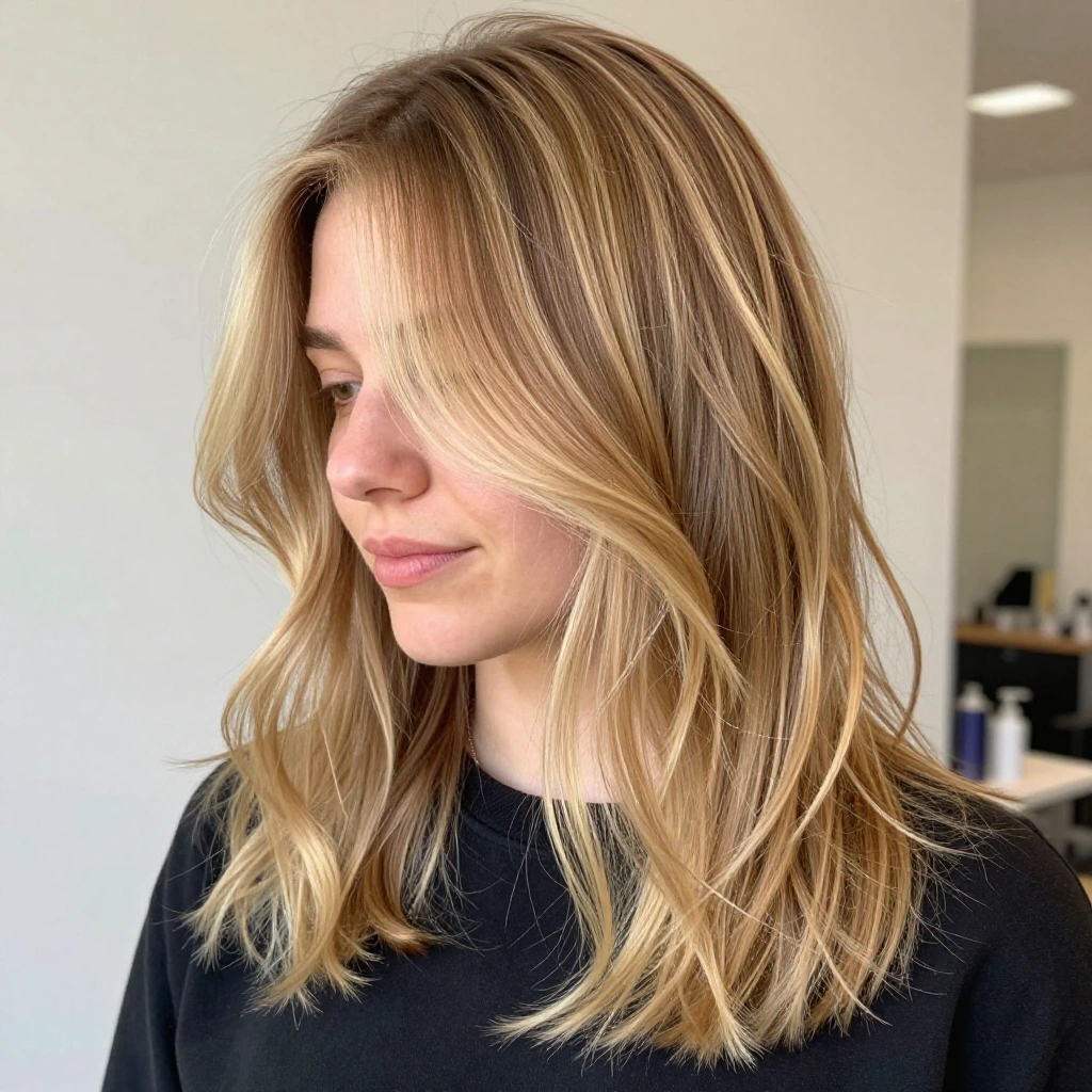 Buttery Blonde Balayage with Face-Framing Layers
