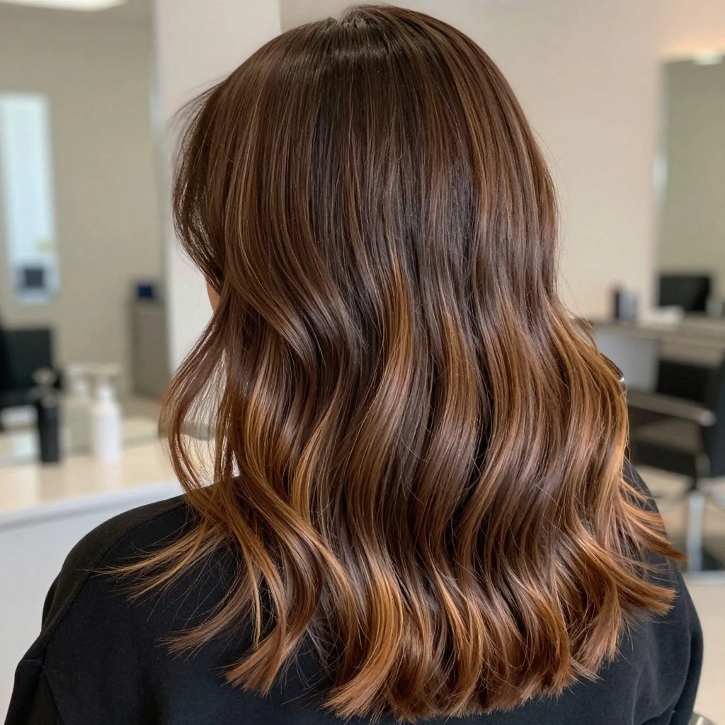 Caramel Balayage on a Classic Chocolate Lob