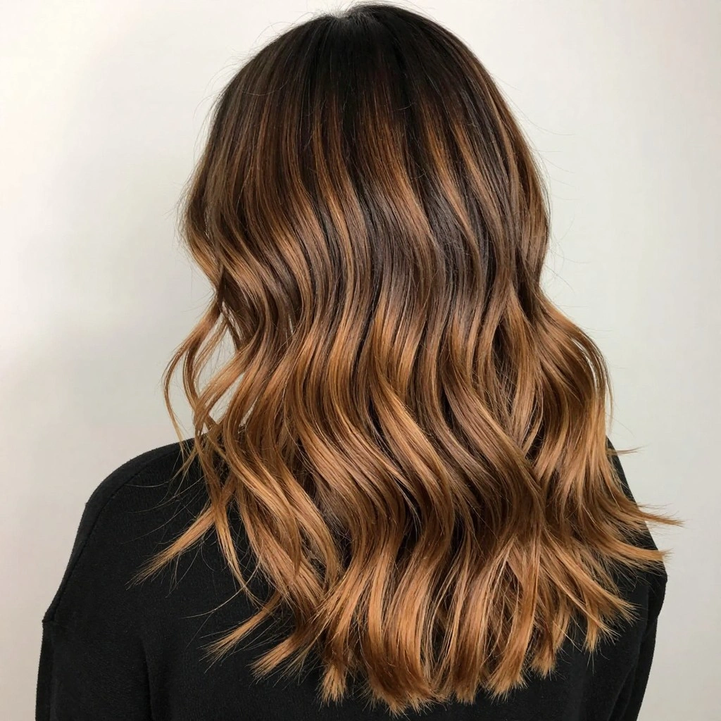 Caramel Balayage with Dark Roots