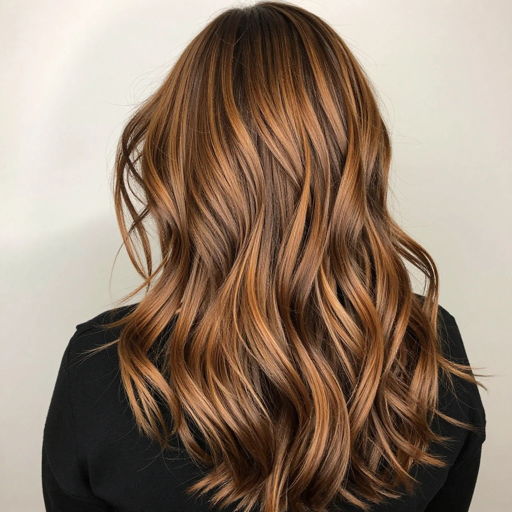 Caramel Ribbon Balayage on Long Layers
