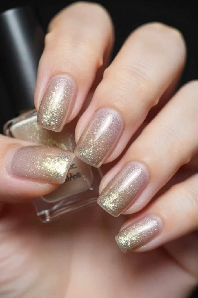 Champagne Chrome Glitter Ombre Nails