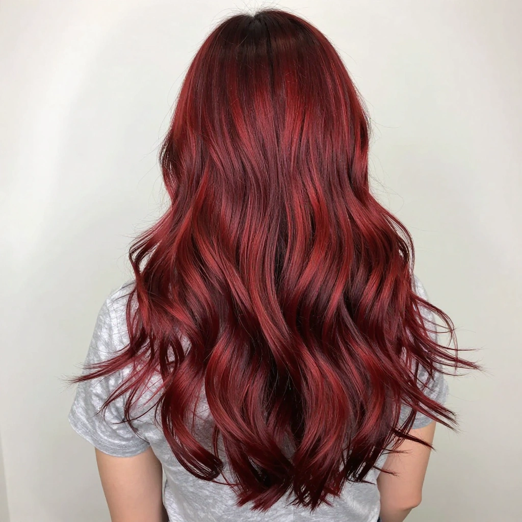Cherry Balayage on Long Layered Hair