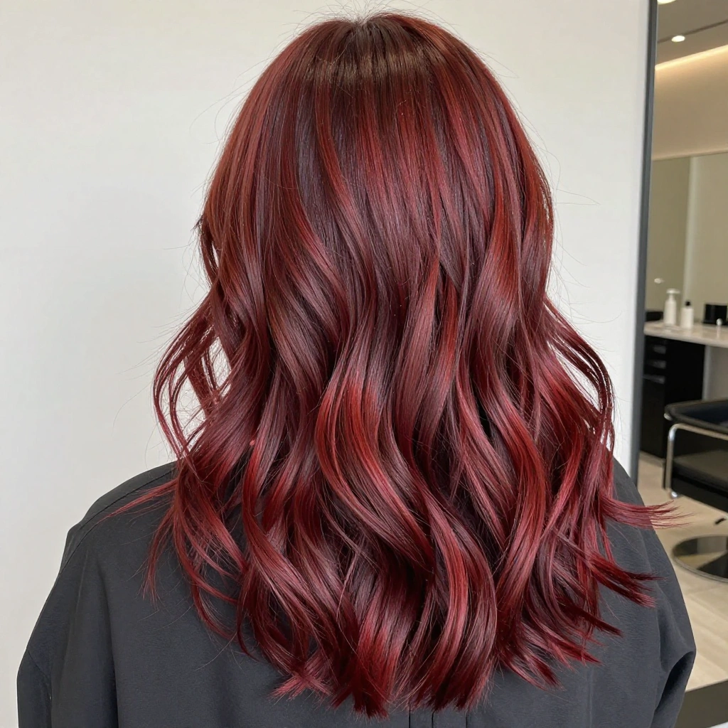 Cherry Balayage on Reddish-Brown Base