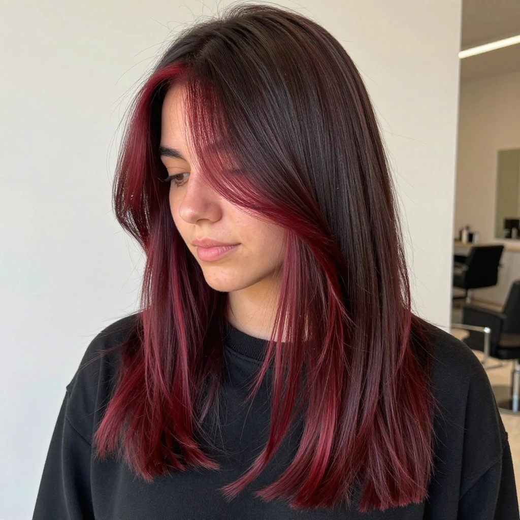 Cherry Balayage with Face-Framing Highlights