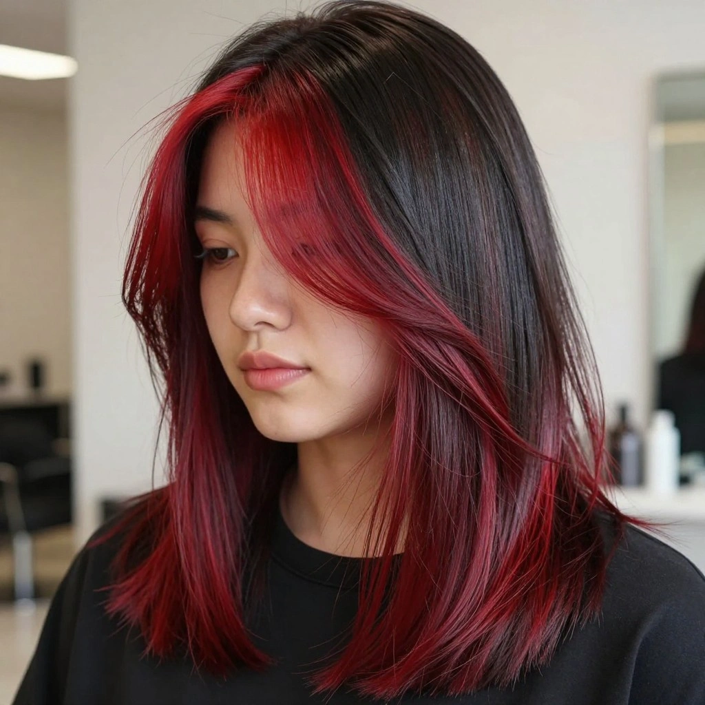 Cherry Red Money Piece Balayage