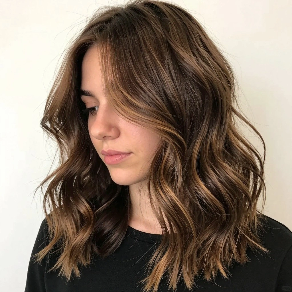 Chocolate Brown Balayage with Face-Framing Highlights