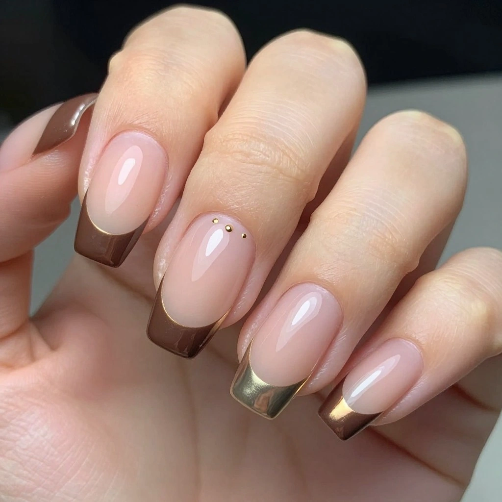 Chocolate Brown Chrome French Tips