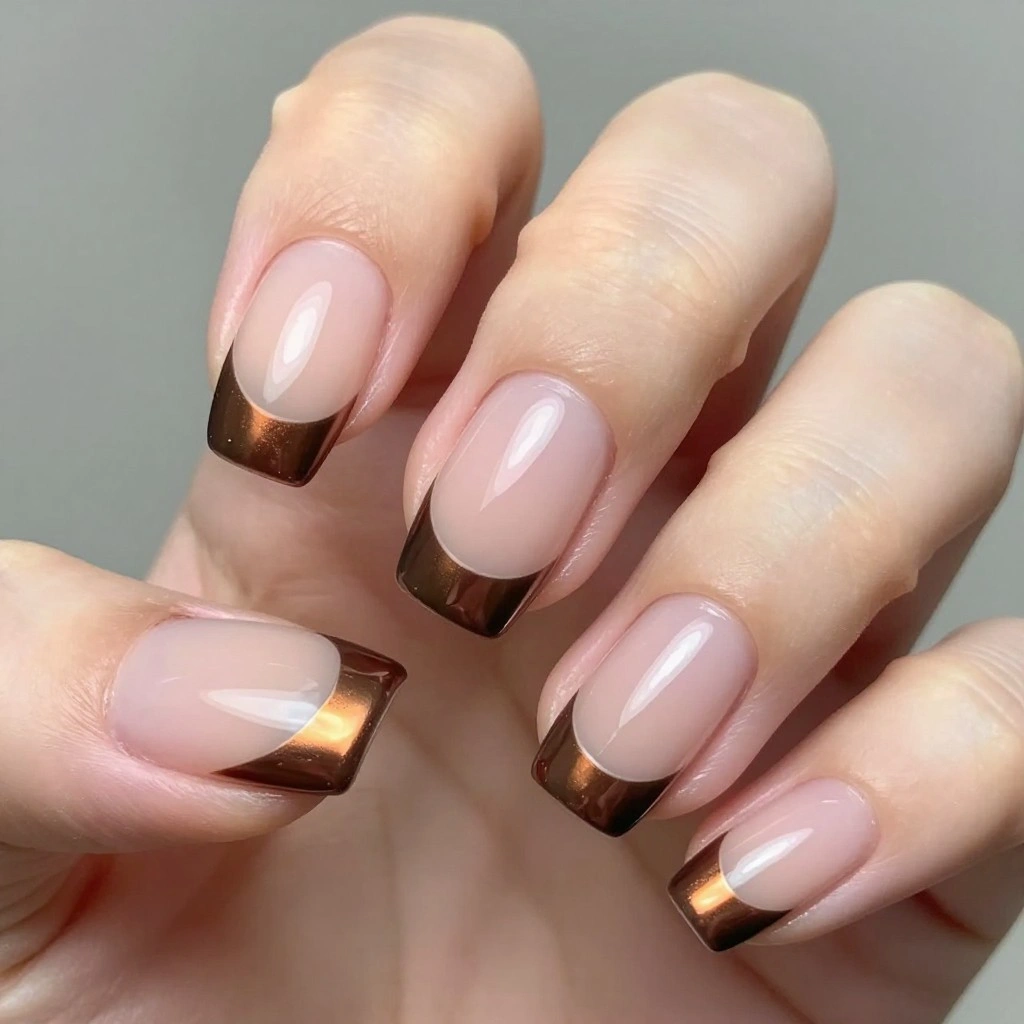 Chocolate Brown Chrome French Tips
