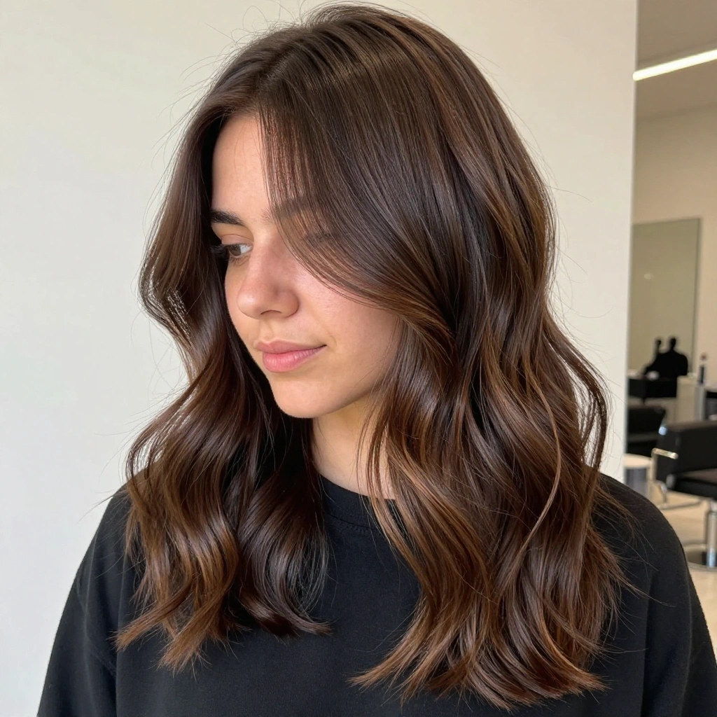 Chocolate Brown Face Framing Balayage with Subtle Highlights