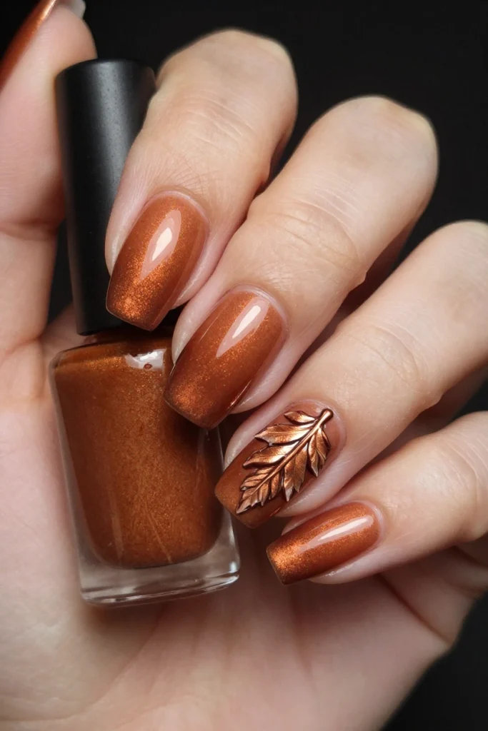Cinnamon Chrome Ombre with 3D Leaf Art