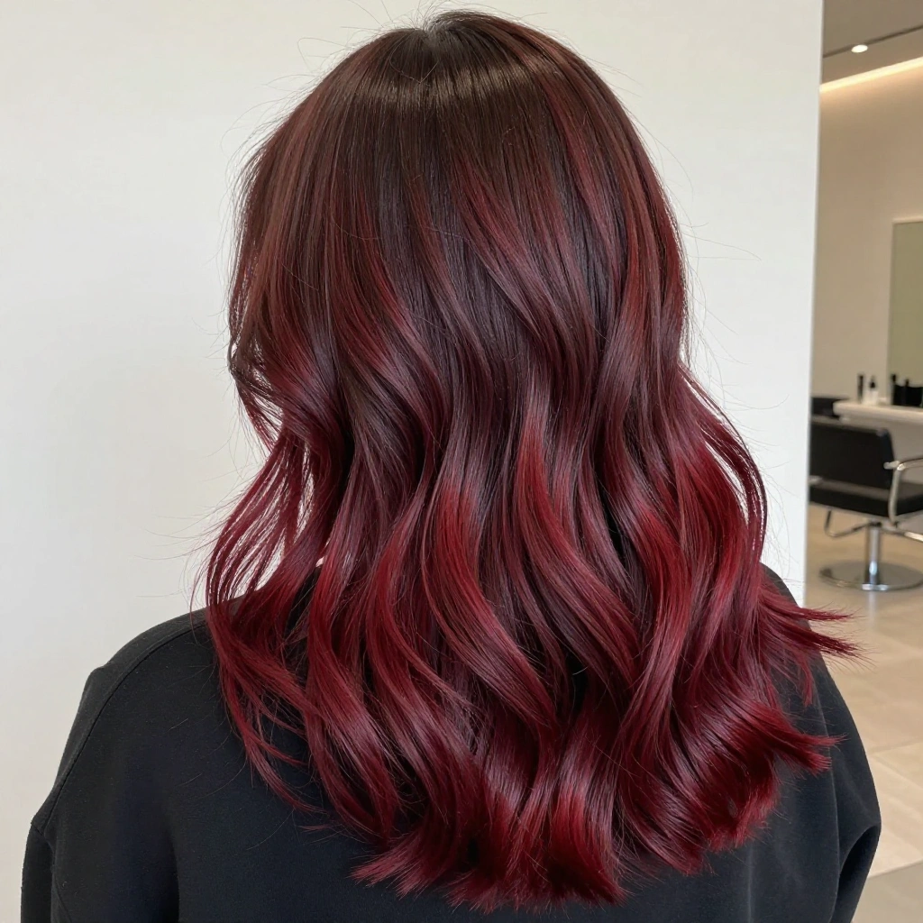 Classic Cherry Red Balayage on Dark Brown Hair