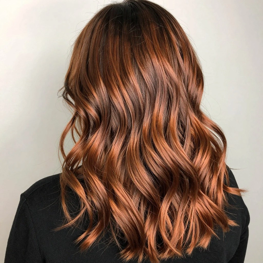 Classic Copper Balayage on Dark Brown Base