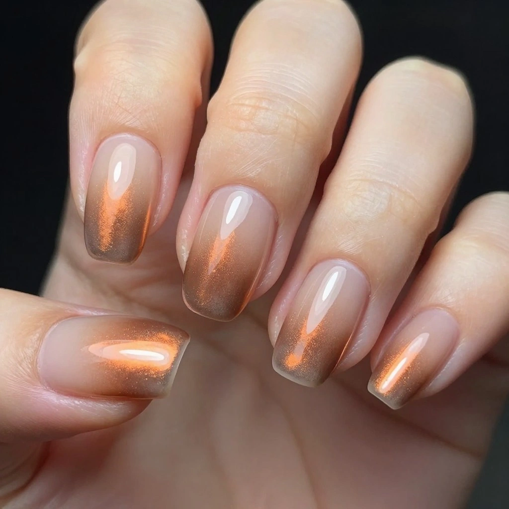 Copper Chrome Aura Nails