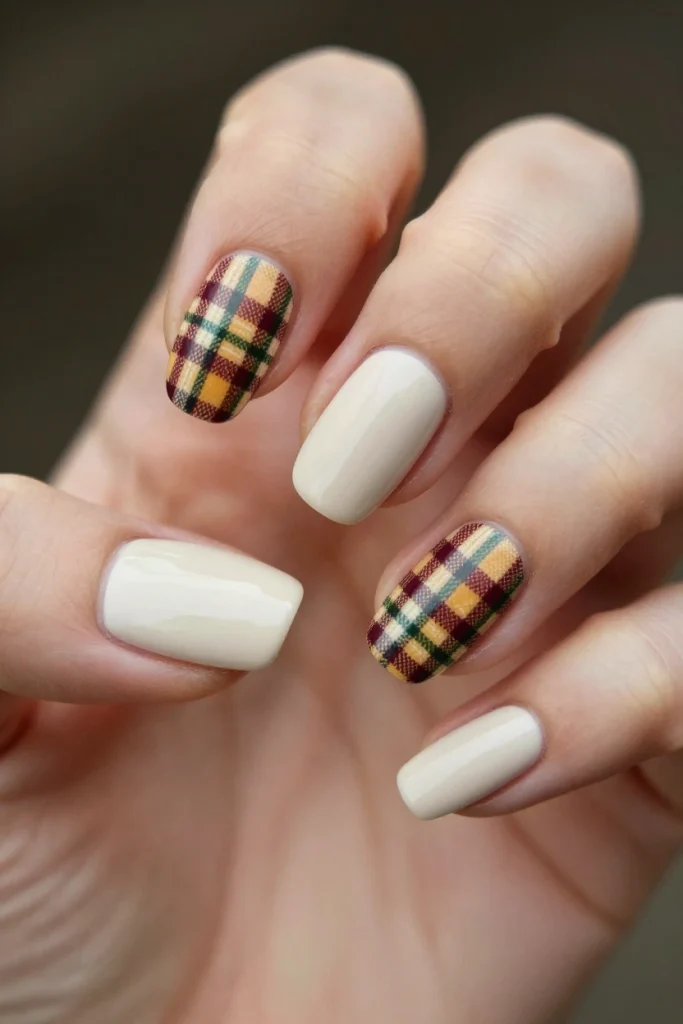 Cozy Plaid Accent Nails