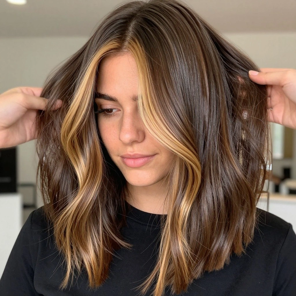 Espresso Balayage with Money Piece Highlights