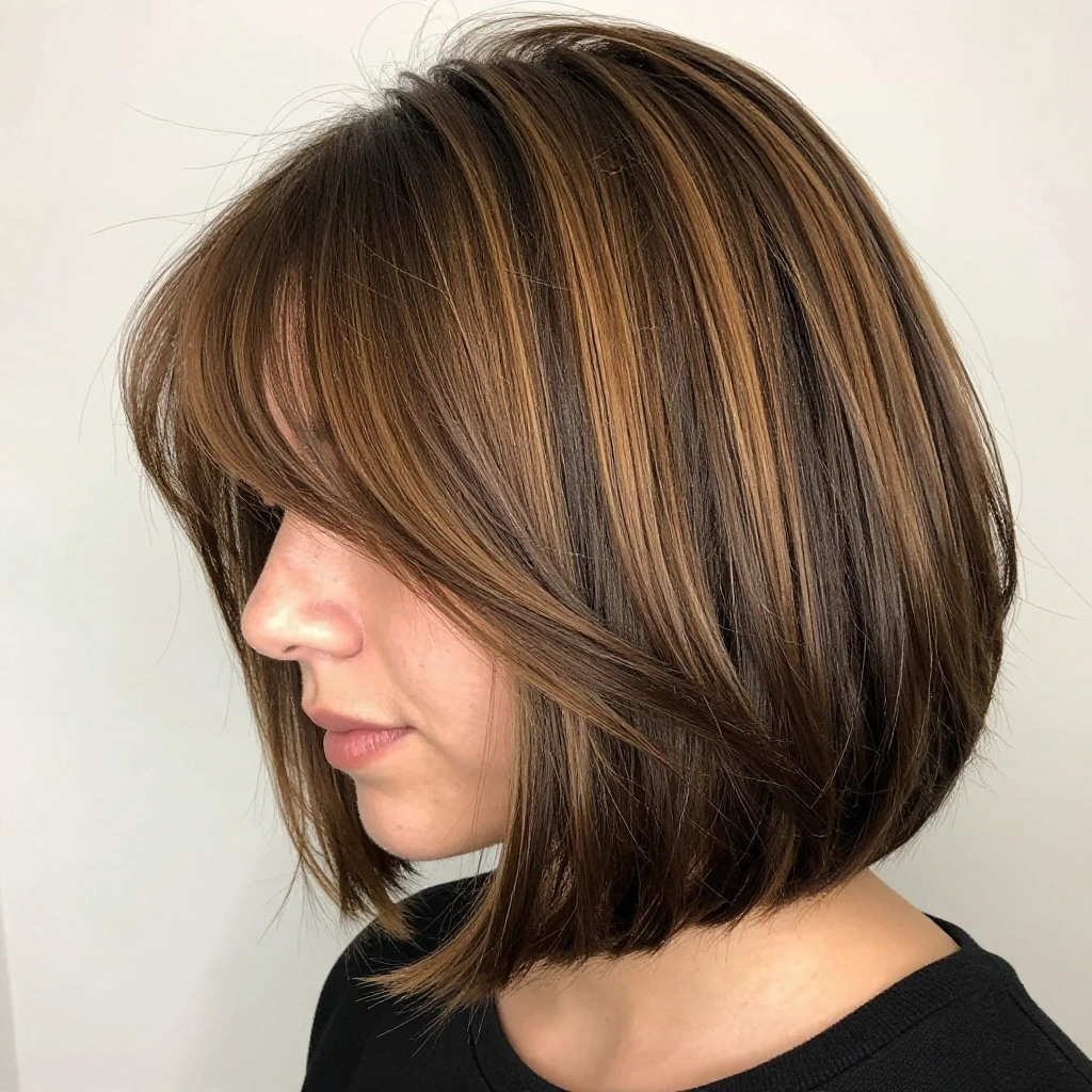Face-Framing Highlight Balayage on Short Brunette Bob