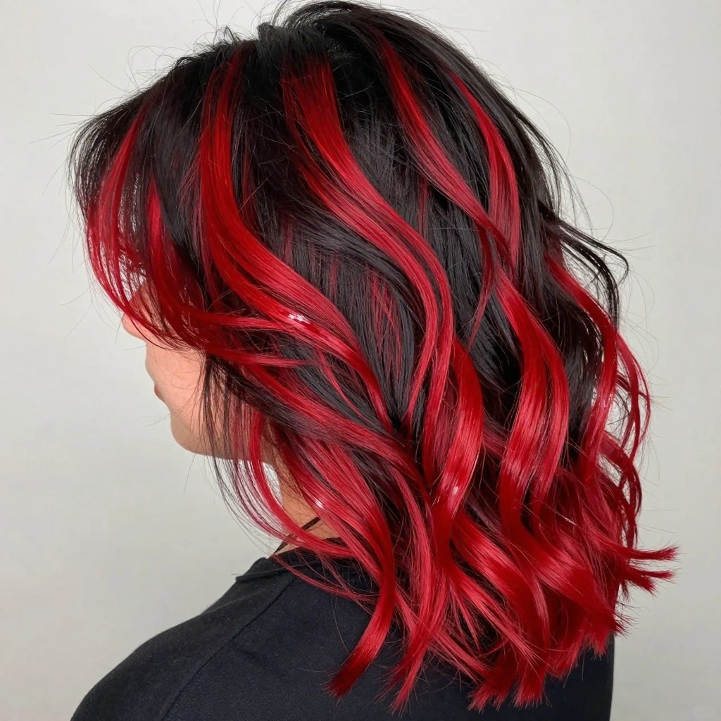 Fire Red Balayage on Dark Hair