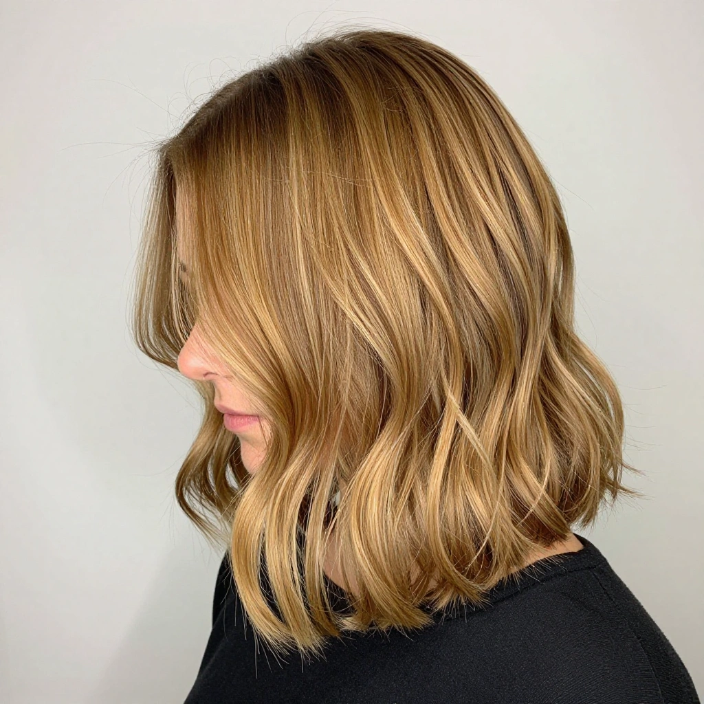Golden Balayage on a Rounded Lob
