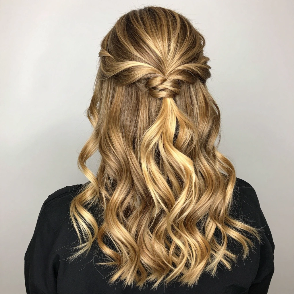 Golden Blonde Balayage Half-Up Style