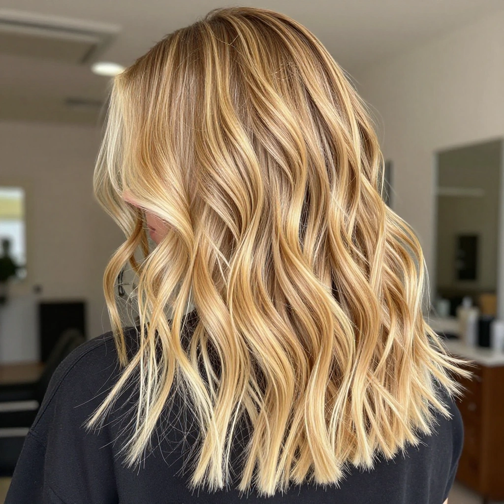 Golden Blonde Balayage with Beachy Waves