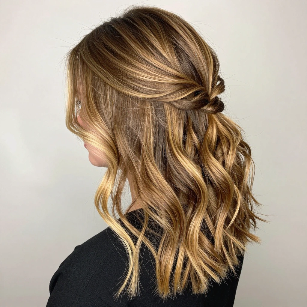 Honey Blonde Balayage Half-Up Style