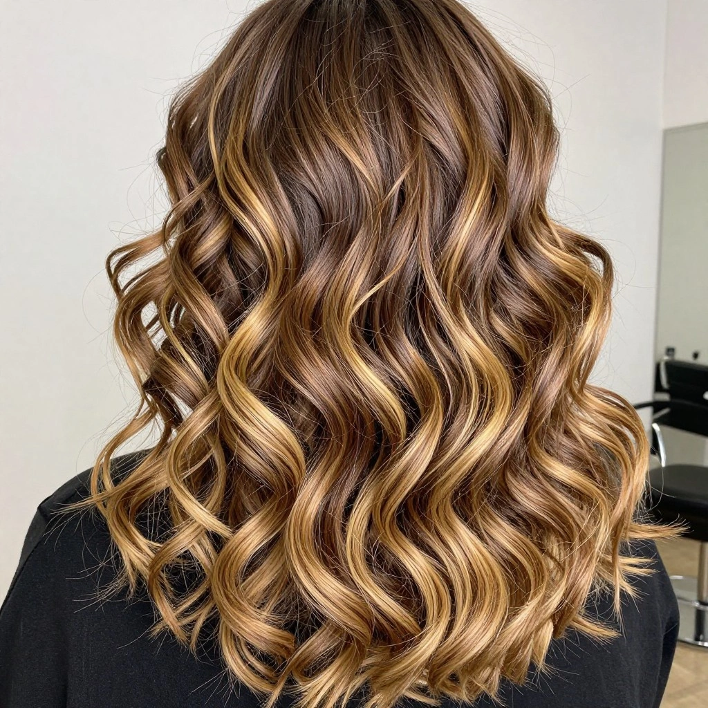 Honey Blonde Balayage on Curly Hair